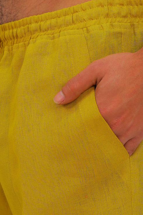Straight leg linen pants with elastic waistline